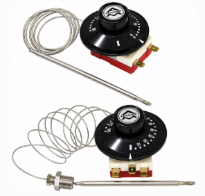 Liquid expansion temperature switch with capillary sensing probe.